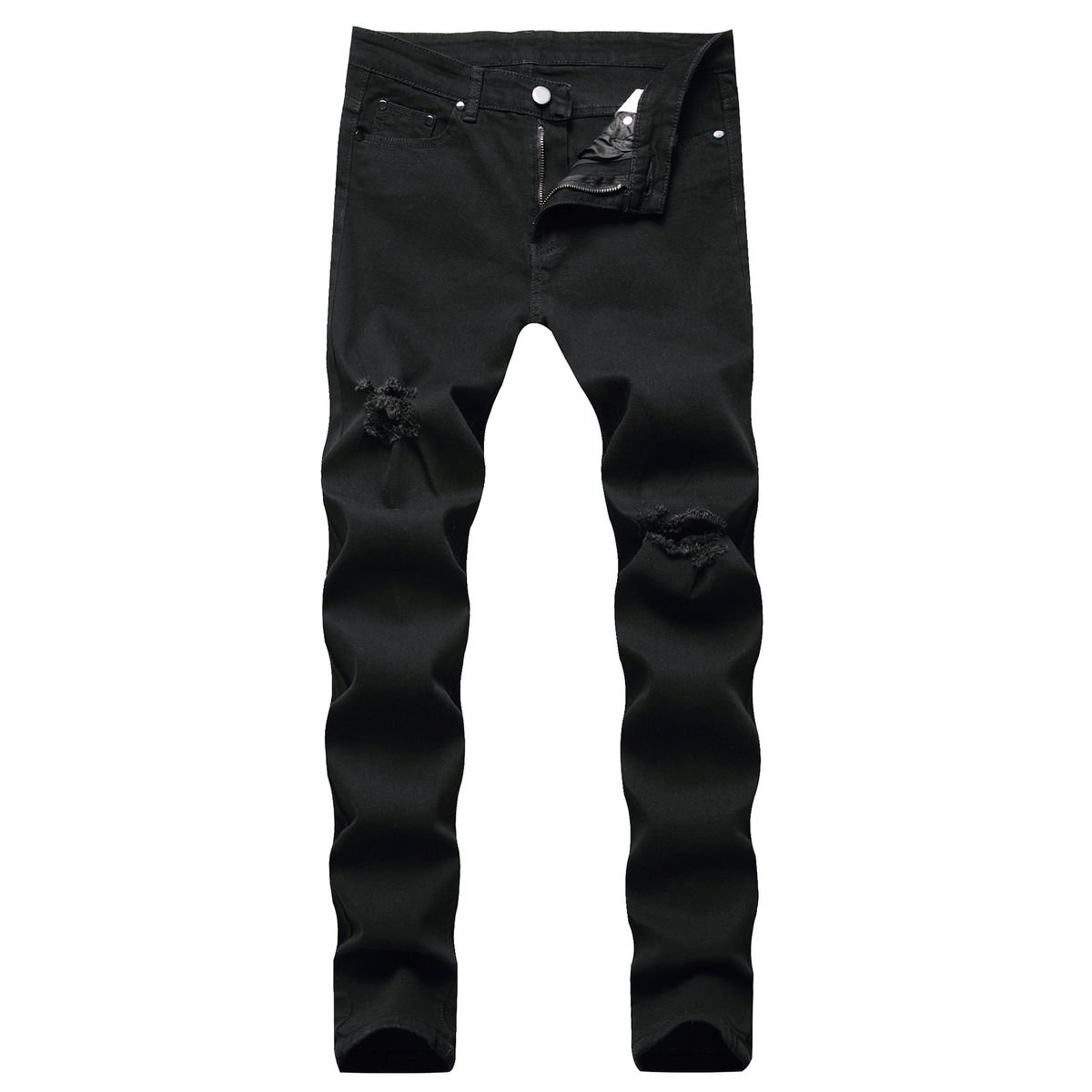 Men's Clothing Slim Fit Straight Leg Jeans With Ripped Holes, Casual Motorcycle Style, Distressed Men's Trousers_mkmklike.com