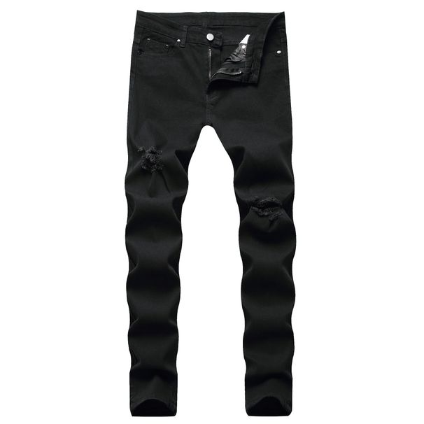 Men's Clothing Slim Fit Straight Leg Jeans With Ripped Holes, Casual Motorcycle Style, Distressed Men's Trousers_mkmklike.com