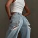 Women’s Distressed Flare Jeans | Light Blue Relaxed Straight-Leg Denim Pants (S-L)_mkmklike.com