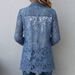 Women's Faux Denim Jacket Autumn Winter Single Button Mid-Length Patchwork Hollowed out Floral Lace Commuter Friendly_mkmklike.com