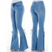 Women's Clothing Jeans Mid Waist Flared Lace Up Denim Trousers Stretch Jeans Women's Flared Pants_mkmklike.com