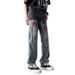 Trendy Brand Retro Printing Ripped Jeans Men's Spring And Autumn American Vibe Pants Ruffian Handsome Loose High Street Straight Trousers_mkmklike.com
