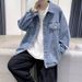 Men's Loose Denim Jacket Spring Autumn New Korean Style Simple Solid Color Trendy Casual Turn-Down Collar Cardigan Top_mkmklike.com