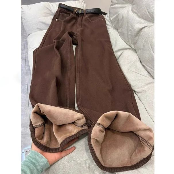 High Waist Flared Jeans For Women - Cozy Fleece Lined, Wide Leg, Stretchy & Comfortable - Maillard Brown (S, M, L, XL)_mkmklike.com