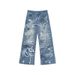 Spring And Autumn American Street Style Personality Hand Painted Graffiti Fun Straight Loose Wide Leg Jeans Men's Trousers_mkmklike.com