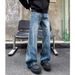 Vintage Lightning Crack Jeans –Lightning Crack Distressing And Distressed Washed Wide-Leg Denim (S-3XL)_mkmklike.com