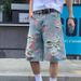 Men's Distressed Denim Shorts Rose Print Edgy Streetwear Style Comfortable Trendy Clothing_mkmklike.com