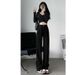 Retro High-Waisted Blue Loose Straight Leg Jeans Women's Slimming Flowy Floor-Length Pants for Spring Summer_mkmklike.com