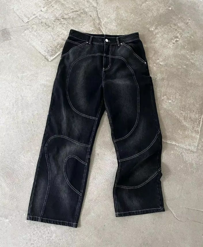 Men's Clothing Line Stitching Jeans Men's High Street Design Loose Embroidered Jacket Gothic Style Suit_mkmklike.com