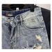 Men's Trendy Ripped Denim Shorts Slim Fit Five Point Length Distressed Shabby Style For Cool Rebellious Look Online Popular_mkmklike.com