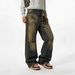 Vintage Distressed Diamond Jeans for Men Red Streetwear Denim Pants with Ripped Details And Washed Finish_mkmklike.com