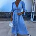 K New Women's Fashionable And Sexy V-neck Long Button Denim Dress_mkmklike.com