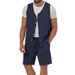 Men's Cotton And Linen Suit Casual Sleeveless Cardigan Shorts Two-Piece Suit_mkmklike.com