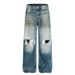 Men's Loose Fit Straight Leg Jeans Distressed Wash Wide Leg Vintage Retro American Style For Men And Women_mkmklike.com