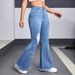 Women's Light And Dark Blue Denim Jeans, Versatile Flared Cut, Fashionable And Casual Heart Shape, Ripped Flared Jeans, Stretchy._mkmklike.com