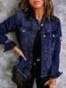 Women's Distressed Denim Jacket With Ripped Details, Light Blue Casual Oversized Denim Vest, Stretch Spandex Blend For Comfort_mkmklike.com