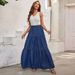 Women’s Classic Denim Maxi Skirt – High-Waisted A-Line Long Skirt In Dark Blue (S-XXL)_mkmklike.com