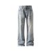 New Autumn Winter American-style Design Plus-size Vintage Bamboo Pattern Washed Flared Jeans, Loose Pants For Trendy Men_mkmklike.com