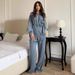 Trendy Oversized Denim Shirt & Trousers Set With Button-Down & Tie Details | Women's Casual Chic Outfit_mkmklike.com