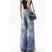 Women's Graffiti Print Denim Jeans – High Street Style, Loose Fit Straight Leg With Slight Flare_mkmklike.com