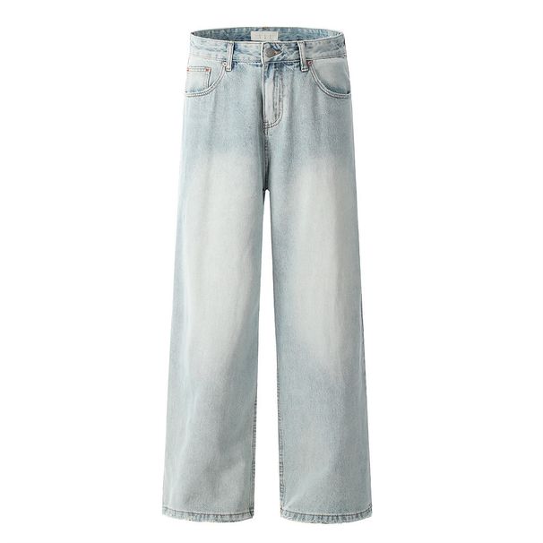 Light Washed Jeans Men's Casual Straight Long Street Fashion Punk Distressed Frayed Versatile Wide-Leg Dad Pants_mkmklike.com