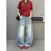 ICC Early Spring New Street Style Loose Fit Curved Hem Jeans With Washed Fading And Cat-Eye Effect For Women 10663_mkmklike.com