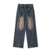 American Splicing Heavy Vibe Jeans Men's And Women's Functional High Street Loose Wide Legs Drooping Street Straight Trousers_mkmklike.com