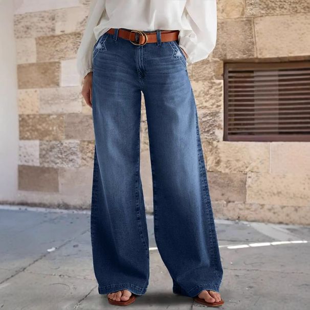 Vintage-Inspired High-Waisted Flared Jeans For Women – Embroidered Denim, Stretchy & Comfortable (Blue, S-XXL)_mkmklike.com