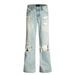 Wasteland Beggar Ripped Vibe Hippie Trend Vintage Gradient Washed Denim Flared Jeans Men's Long Pants_mkmklike.com