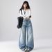 Women's Washed Blue Embroidery Detail Loose Straight Leg Jeans Casual Fashion Office Lady Wide Leg Pants Spring Autumn Retro_mkmklike.com