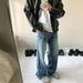 Men's Vintage Washed Denim Jeans Streetwear Lightning Bolt Design Relaxed Fit Clean Aesthetic Blue S-XL_mkmklike.com