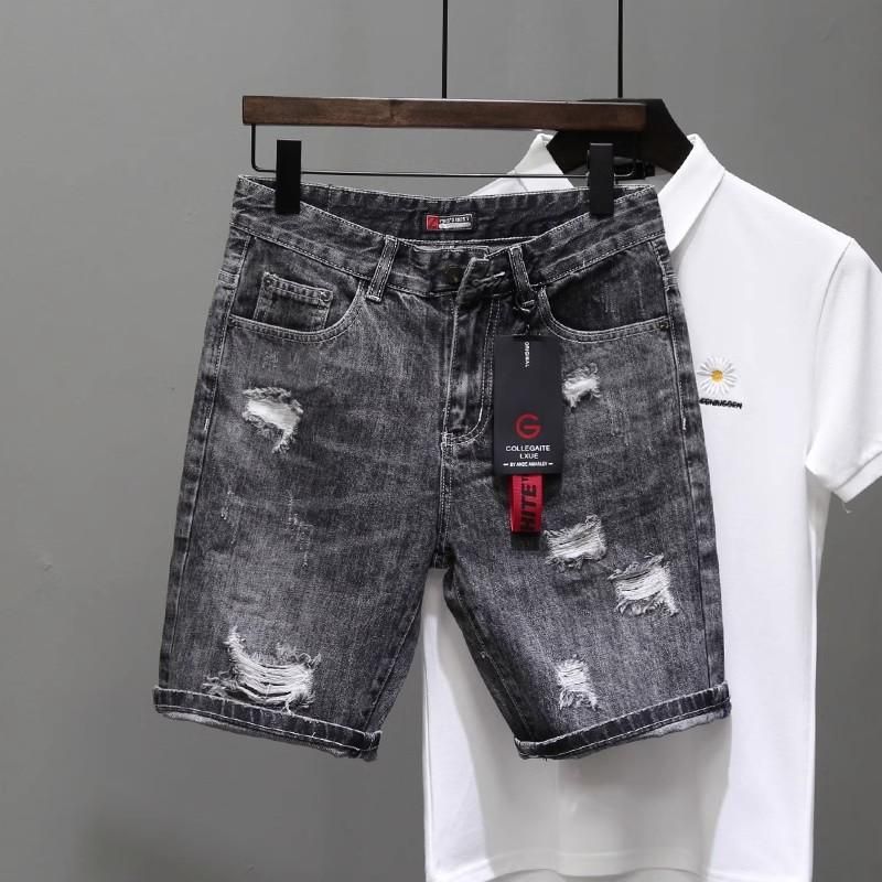 Men's Distressed Denim Shorts - High Street Style Straight Cut Casual Summer Shorts With Pockets, Mid Waist, Comfort Fit (28-36)_mkmklike.com