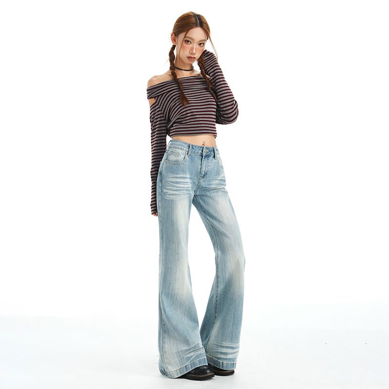 Women's Retro Low Rise Flared Jeans Stretchy Slimming Casual Fashion Office Lady Jeans For Autumn And Winter_mkmklike.com