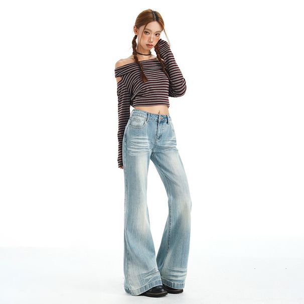 Women's Retro Low Rise Flared Jeans Stretchy Slimming Casual Fashion Office Lady Jeans For Autumn And Winter_mkmklike.com