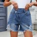 Women's Clothing Summer Washed Irregular Denim Raw Edge Shorts_mkmklike.com
