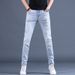 Men's Clothing Spring And Summer New High End Printed Jeans For Men With Hot Diamonds Slim Fitting Skinny Pants_mkmklike.com