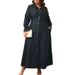 Women's Clothing Long Coat Women's Winter Long Open Front Duster Coat In Navy Blue - Plus Size 1XL-5XL, Stretch Denim, Streetwear Style_mkmklike.com