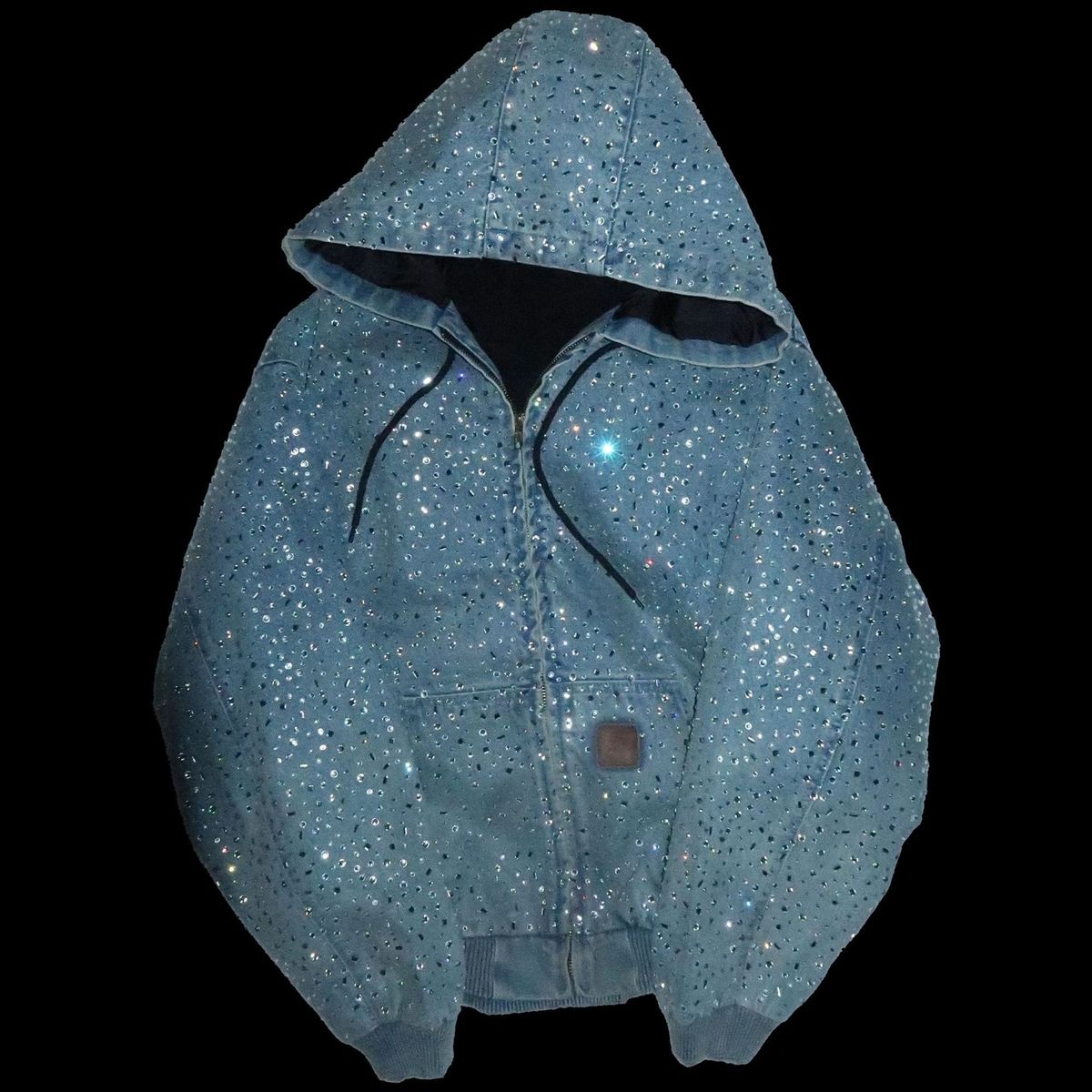Cross-Border Foreign Trade European And American Fashion Shiny Rhinestone Broken Reflection Crystal Denim Jacket Hoodie_mkmklike.com