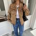 Women's Distressed Fringe Denim Jacket - Oversized Shirt Style Casual Coat With Turn-Up Cuffs (Brown, S-XL)_mkmklike.com