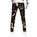 Trendy Brand Gold Print Jeans Men, Personalized Slim Fit Skinny Pants, Street Style Youth Casual Stretch Fleece-Lined_mkmklike.com