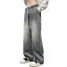 Men's Patchwork Jeans Loose Straight Leg Spring Autumn American High Street Style Versatile Yellow Mud Dye Wide Leg Pants_mkmklike.com