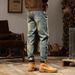 American Retro Yellow Mud Jeans Men's Trendy Brand Ancient Washed Jeans Men's Heavy Weight Tall Extended Jeans Men_mkmklike.com