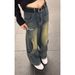 Men's Deconstructed Patchwork Jeans Straight Leg Loose Fit Wide Leg American High Street Style Trendy Cool Retro Washed Trousers_mkmklike.com