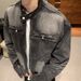 Wasteland Feng Shui Washed Into Old Ash Deconstruction Denim Men's Loose Korean Versatile Rascal Jacket_mkmklike.com