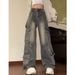 American High Street Retro Workwear Denim Overalls For Women, Spring And Autumn 2025 New Style, Multi-pocket Straight_mkmklike.com