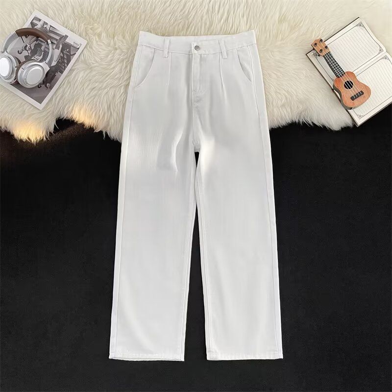 Men's Clothing White Simple Jeans Summer Street Style Wide Leg Pants Ins Trendy Niche Loose Straight Pants_mkmklike.com