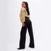 Women's Wide-Leg Denim Pants - High Waist Flowy Trousers, Classic Black, Comfortable Cotton Blend For Office & Casual (Sizes 25-32)_mkmklike.com