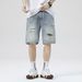 Men's Clothing Ripped Denim Shorts Thin Straight Loose Casual Mid Length Pants Trendy Beggar Five Point Pants_mkmklike.com