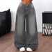 Women's Wide Leg Extra Long Jeans Distressed Washed Grey Casual Loose Trousers Floor Length Amazon E Commerce_mkmklike.com