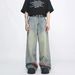 BOY 2024 American Retro Vintage Striped Patchwork Cargo Jeans Men's Trendy Brand Straight Loose Wide-Leg Pants_mkmklike.com